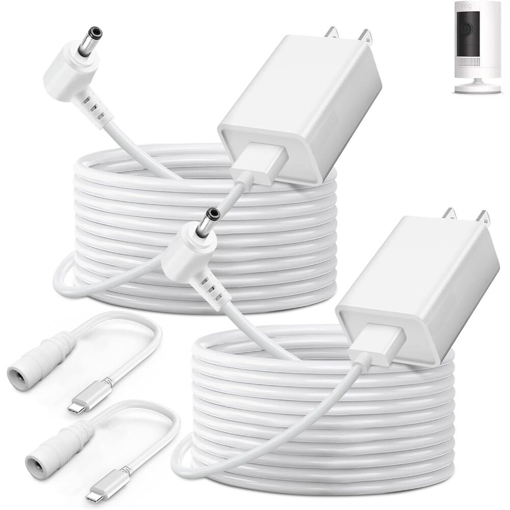2-Pack Power Adapter Charger Cable Compatible with Ring Stick Up Cam Battery/Plu - Picture 1 of 6